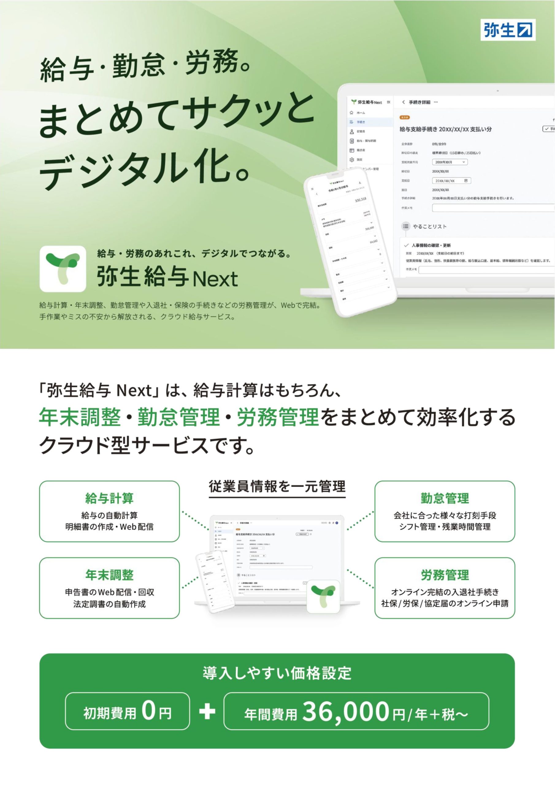 まとめてサクッとデジタル化。クラウド給与サービス「弥生給与Next